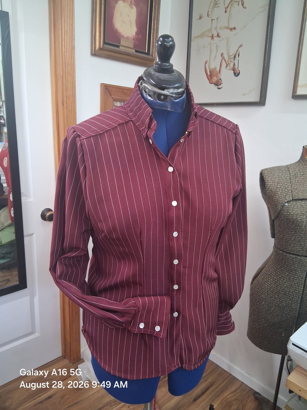 Customer photo review of Burgundy Tailored Pin Stripe Suiting