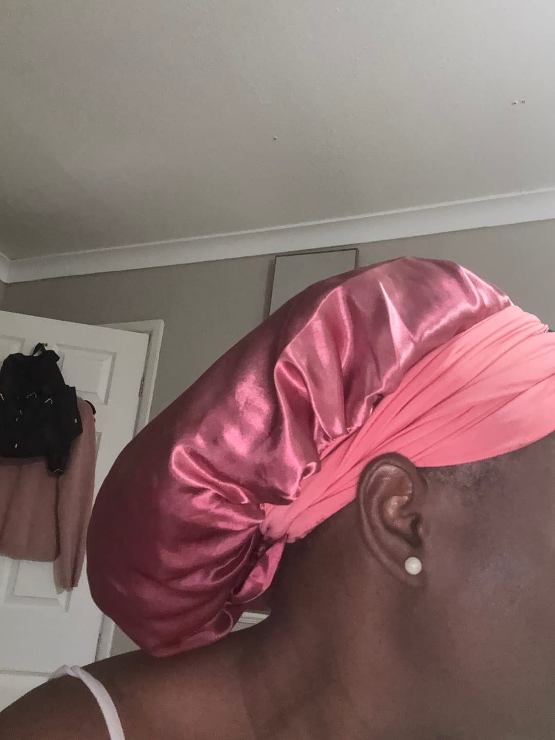 Customer photo review of Long Satin Bonnet for Braids & Curly Hair