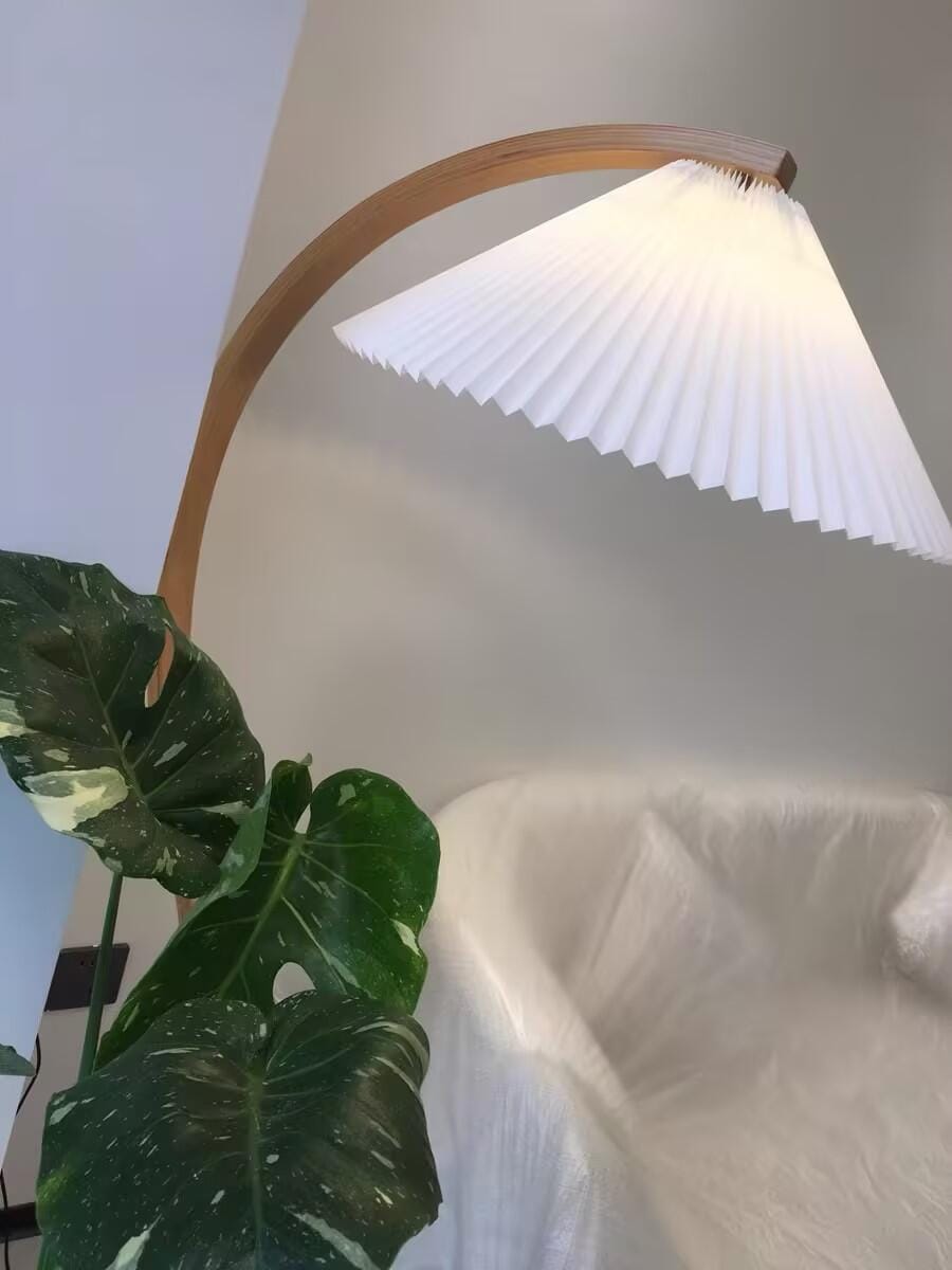 Customer photo review of Floor Lamp, Caprani Beechwood & Linen Shade, E26/E27, Plug-In
