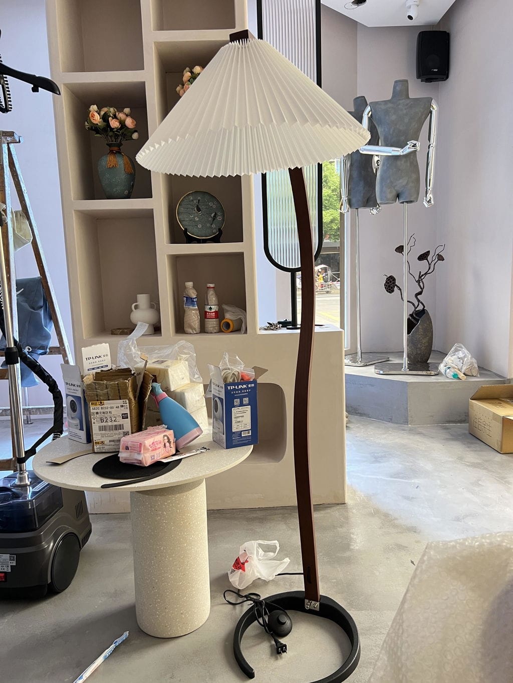 Customer photo review of Floor Lamp, Caprani Beechwood & Linen Shade, E26/E27, Plug-In