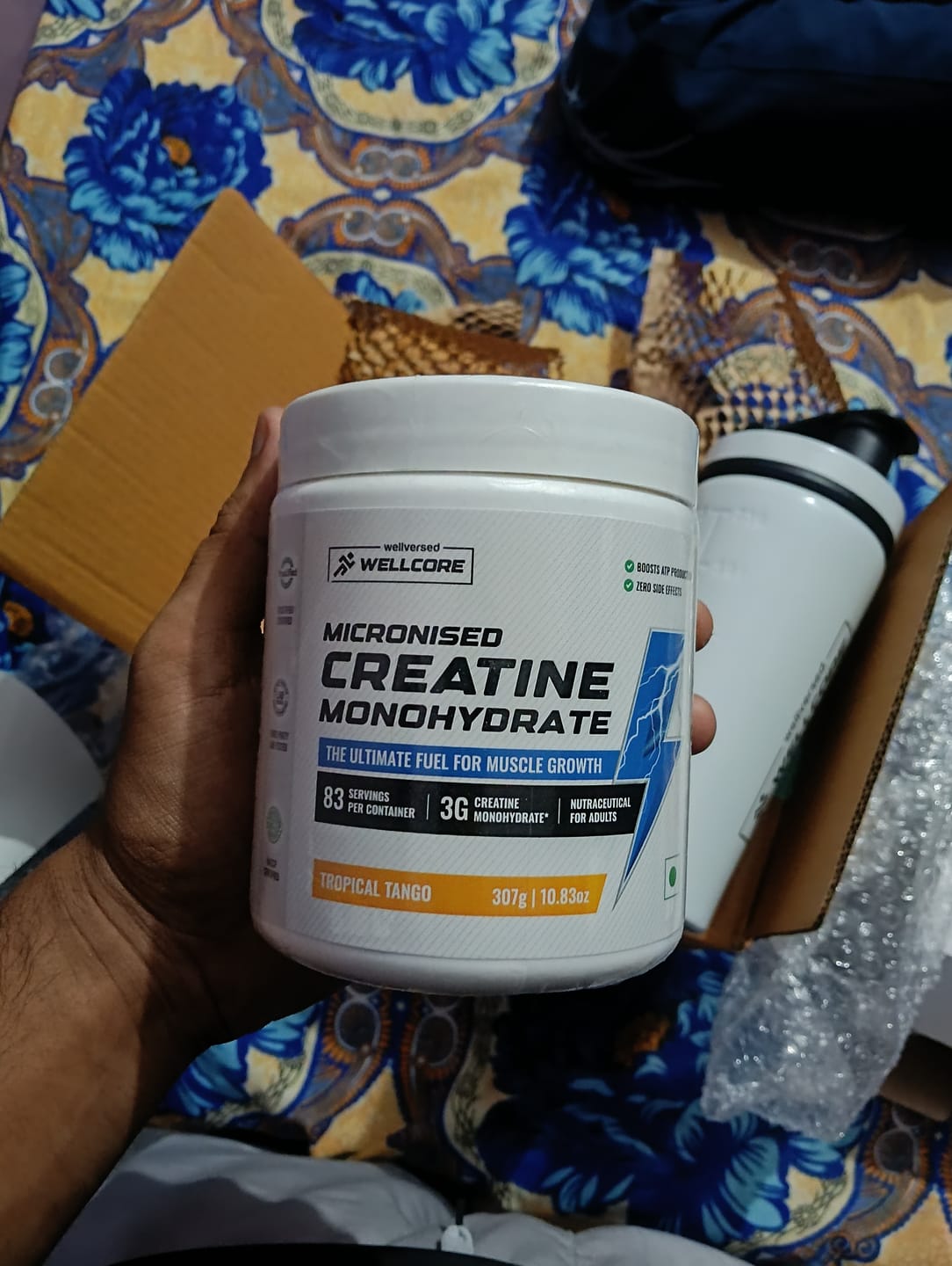 Customer photo review of Wellcore - Micronised Creatine Monohydrate (83 Servings, Tropical Tango) + Premium Steel Shaker