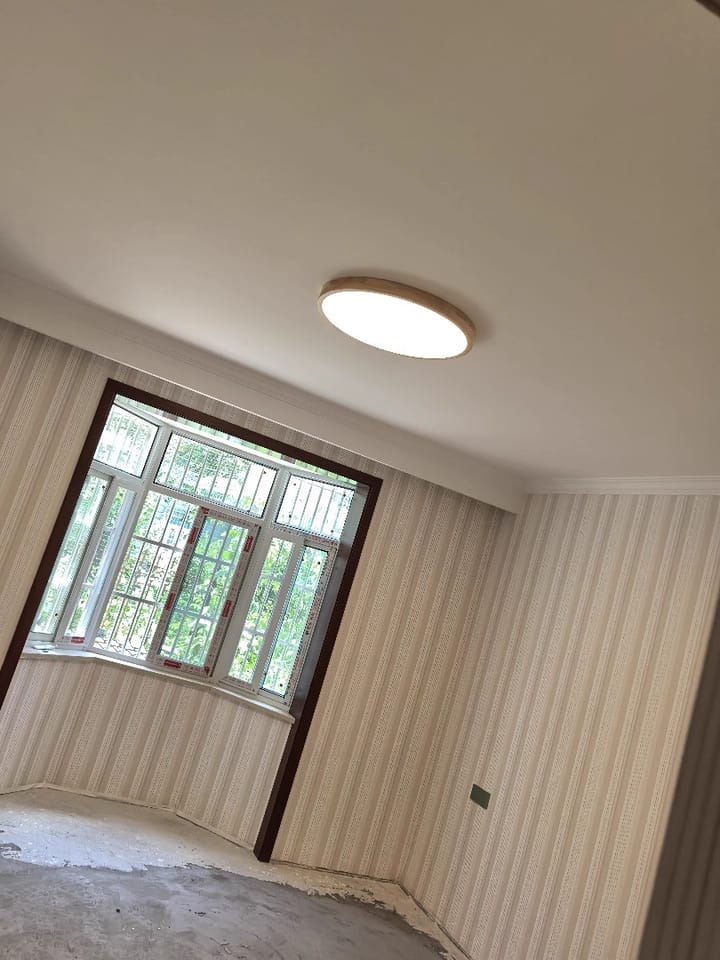 Customer photo review of Ceiling Light, Natural Rubberwood, Slim Flush Mount, Integrated LED
