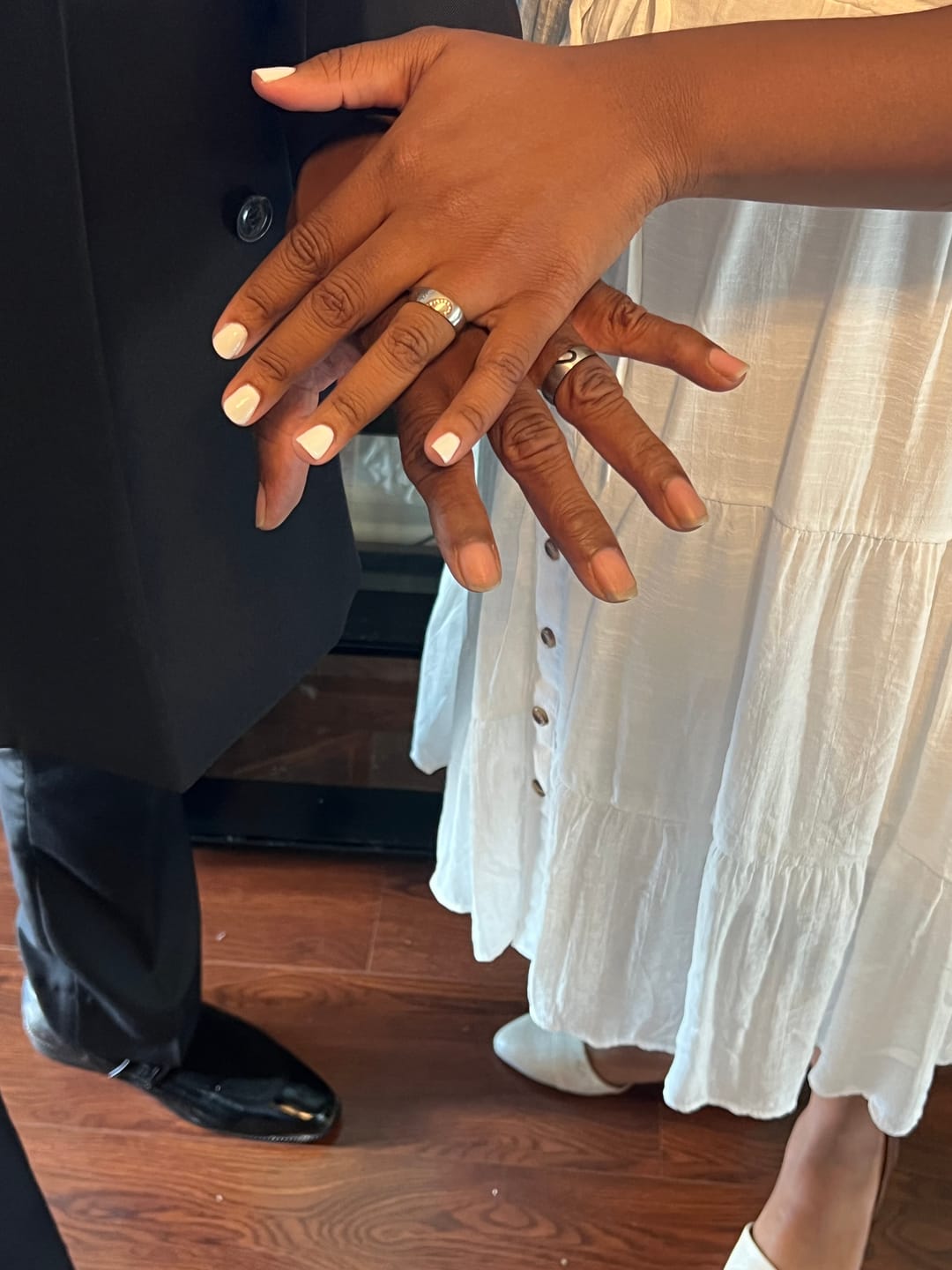 Customer photo review of Matching Diamond Heart Couples Rings