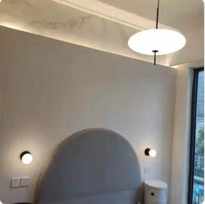 Customer photo review of Opal Disc Pendant Light, Opalescent Shade, Black or White, E26/E27
