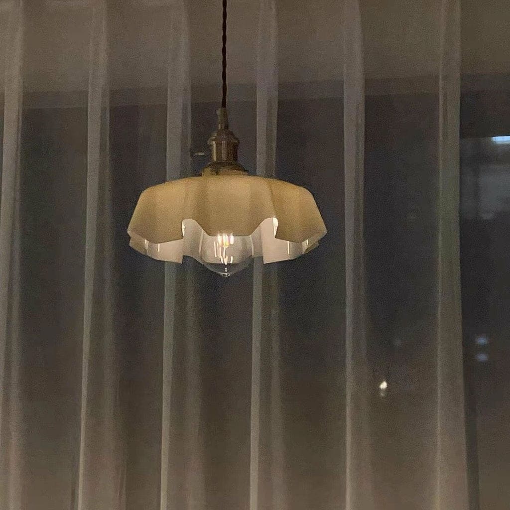 Customer photo review of French Flower Pendant Light, Pleated Glass Shade, Brass, E27