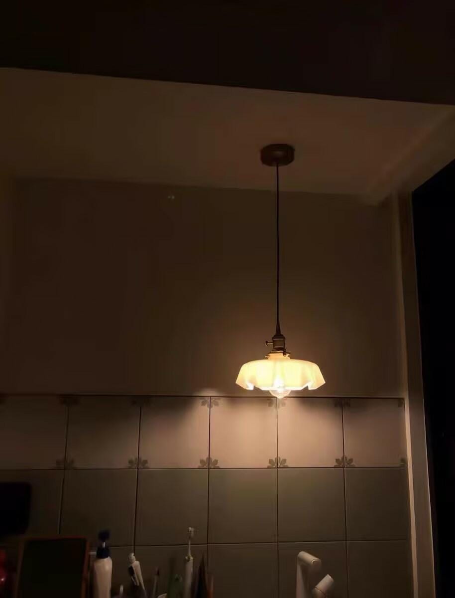 Customer photo review of French Flower Pendant Light, Pleated Glass Shade, Brass, E27