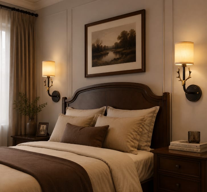 Customer photo review of Deer Head Wall Light, Brass or Blackened, White Linen Shades, E14