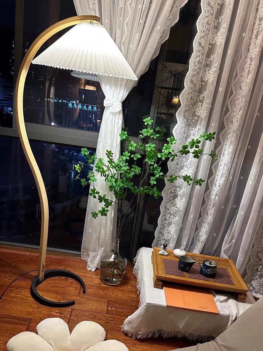 Customer photo review of Floor Lamp, Caprani Beechwood & Linen Shade, E26/E27, Plug-In