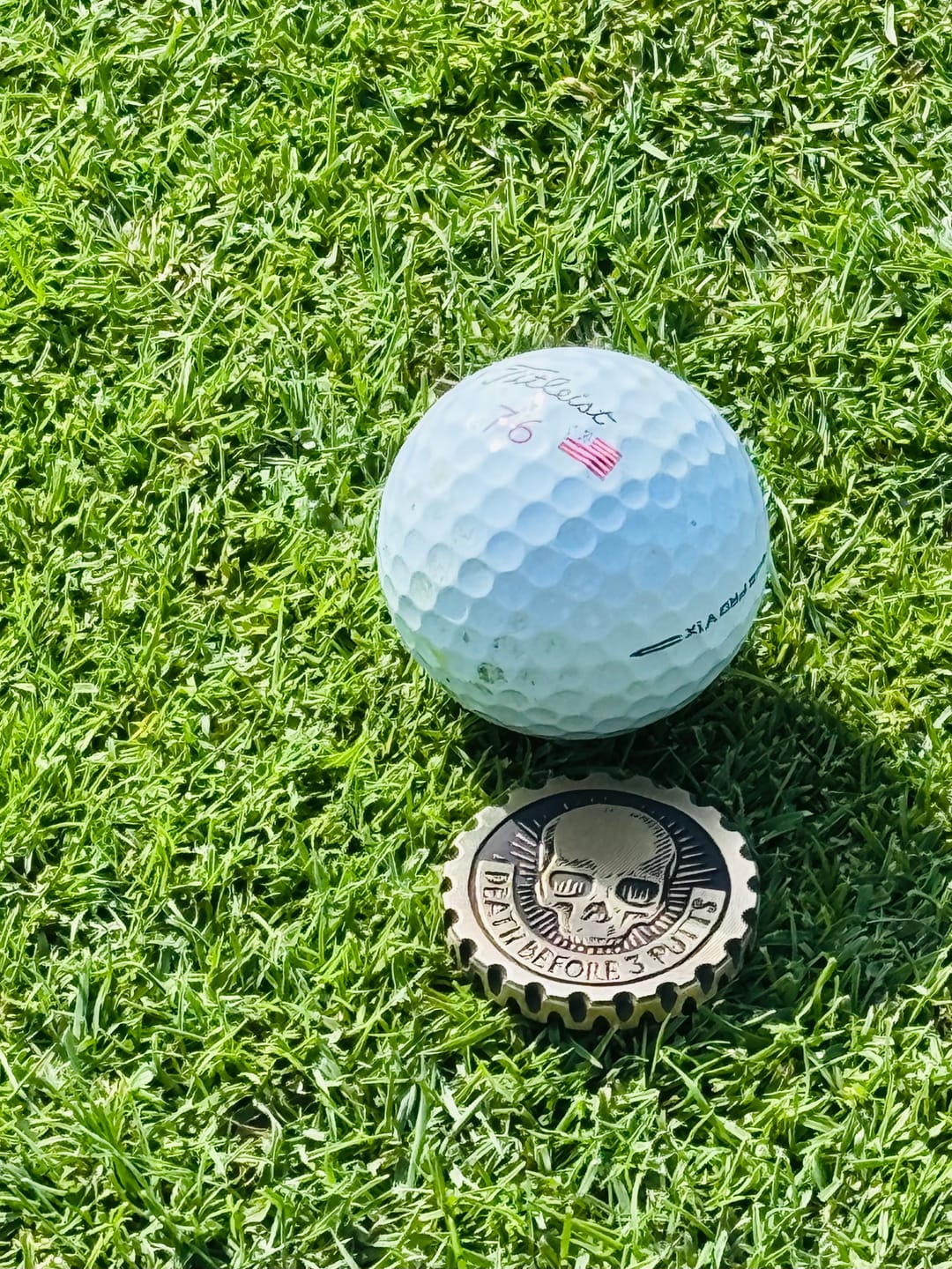 Customer photo review of Death Before 3 Putts - Brass EDC Marker