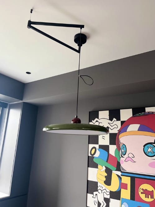 Customer photo review of Pendant Light, Mid-Century Swing Arm Disc, Acrylic, LED, Lola