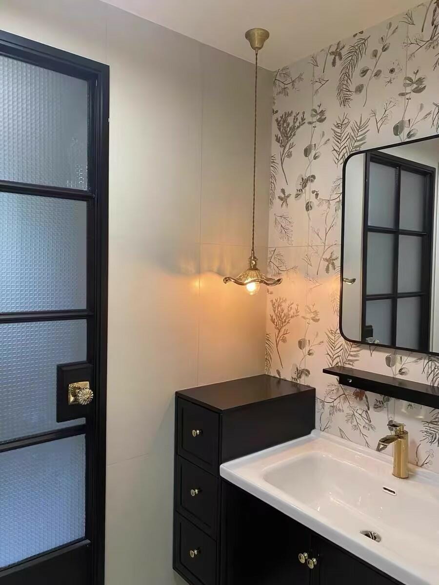 Customer photo review of Pendant Light, Fluted Hibiscus Glass Shade, Brushed Brass, E26/E27