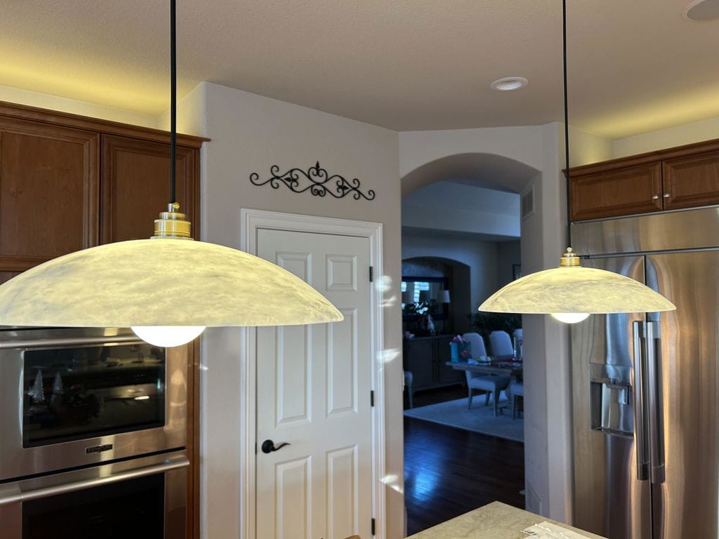 Customer photo review of Pendant Light, Genuine Alabaster Dome, Brass Fitting, E26/E27