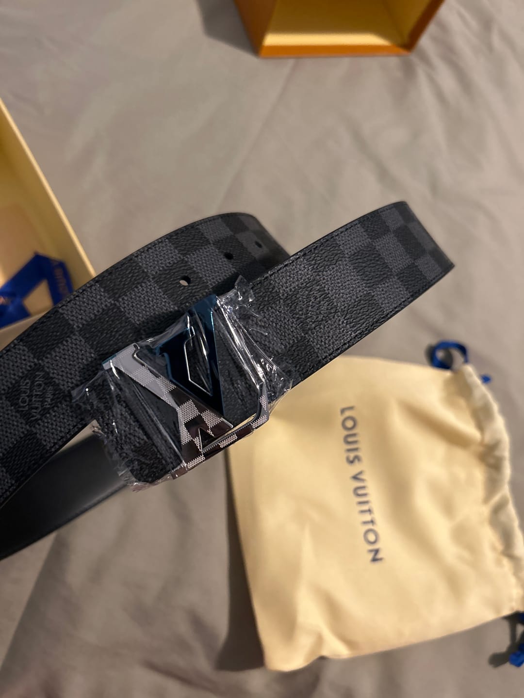 Customer photo review of LV LARGE 40MM PYRAMIDE BELT BLACK DAMIER MONOGRAM CALFSKIN METAL HARDWARE