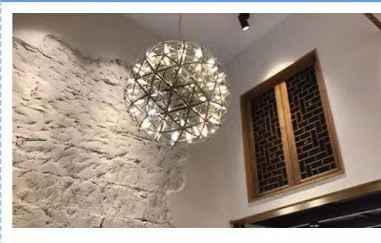 Customer photo review of Spark Ball Pendant Light, Stainless Steel Sphere, Warm White LED