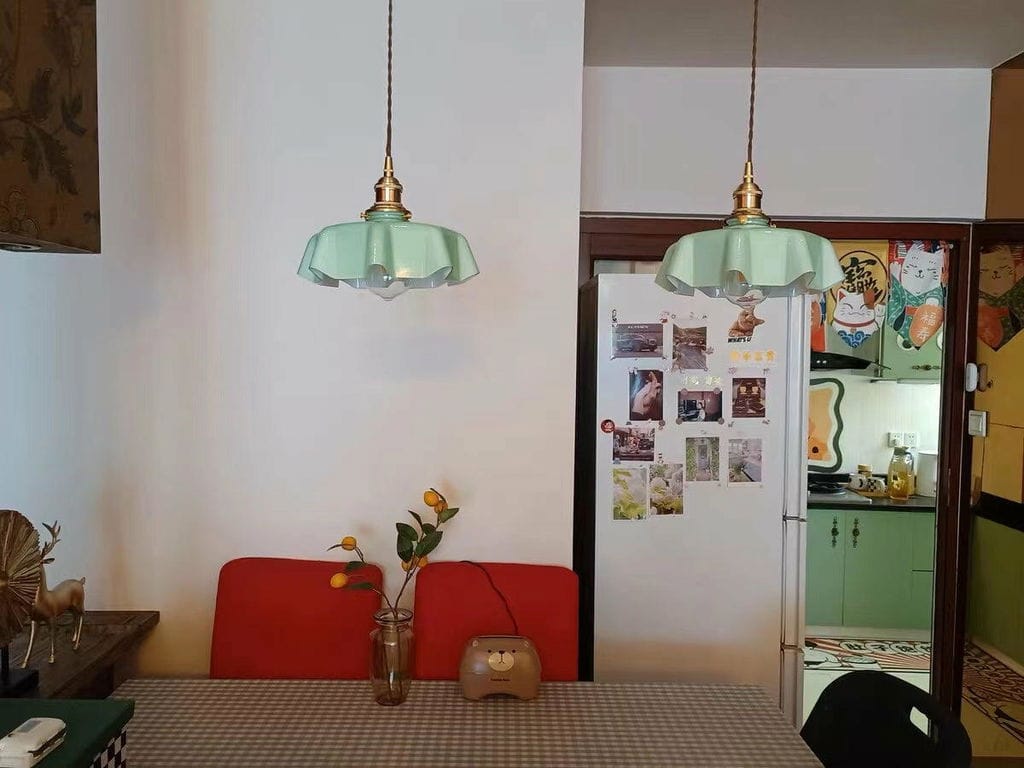 Customer photo review of French Flower Pendant Light, Pleated Glass Shade, Brass, E27