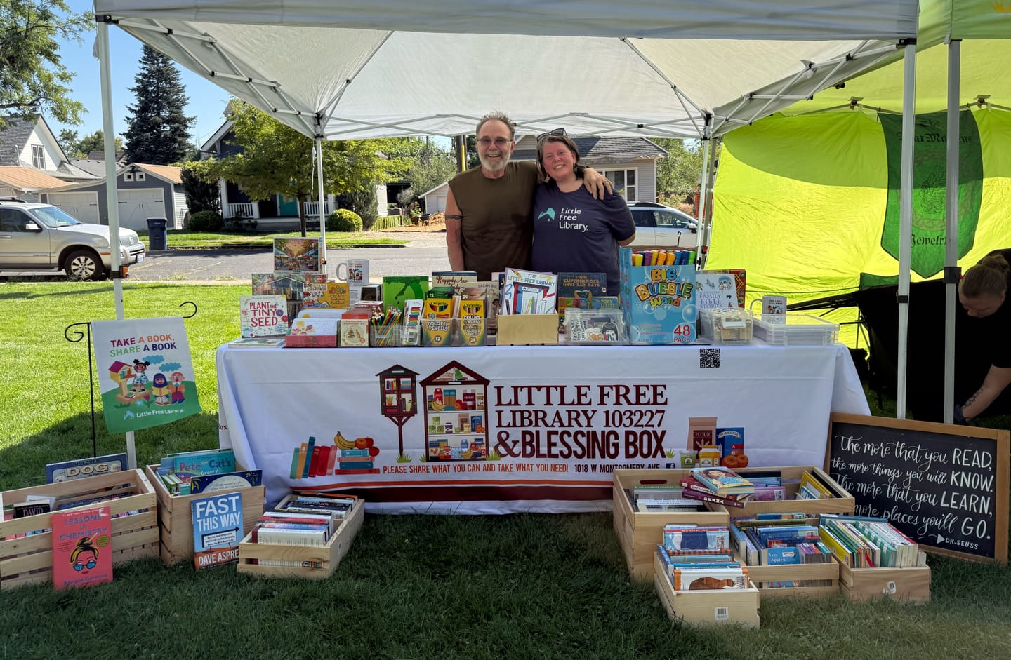 Customer photo review of Little Free Library Navy Logo Tee
