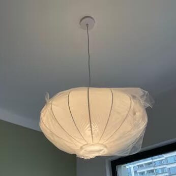 Customer photo review of Pendant Light, Crisscross Bubble, Mulberry Silk, Steel Wireframe, E26