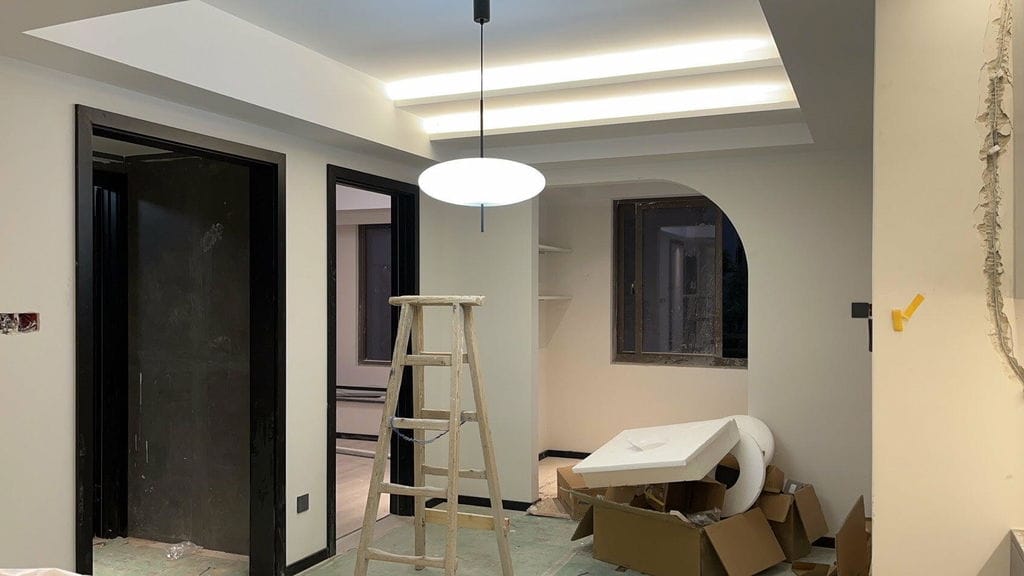 Customer photo review of Opal Disc Pendant Light, Opalescent Shade, Black or White, E26/E27