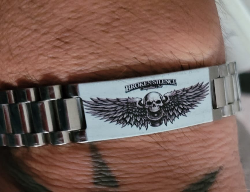 Customer photo review of Personalized Eye Engraved Bar Bracelet in Watch Style