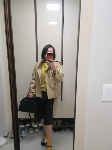 Customer photo review of Anna High Neck Cropped Utility Trench Coat