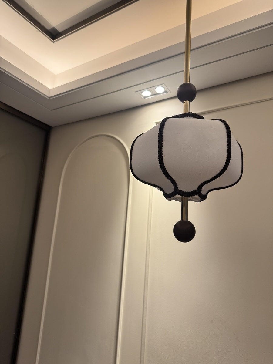 Customer photo review of Pendant Light, White Fabric Lantern Shade, Gold or Walnut Frame, E27