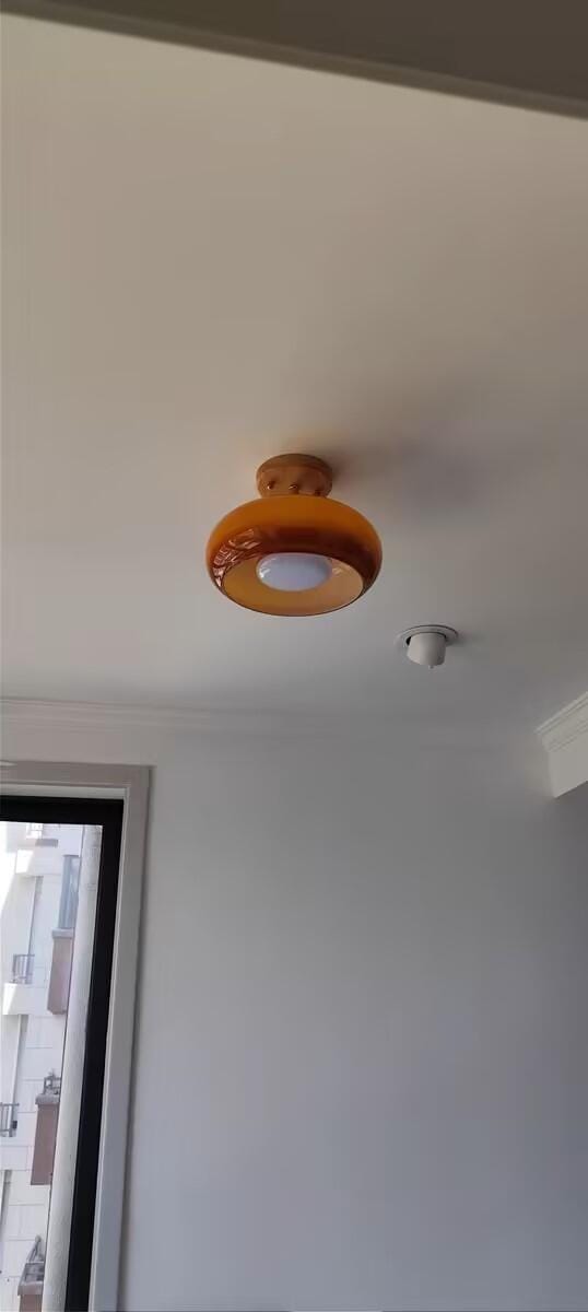 Customer photo review of Ceiling Light Plafonnier, Bauhaus Glass Disc, Natural Wood Frame, E27