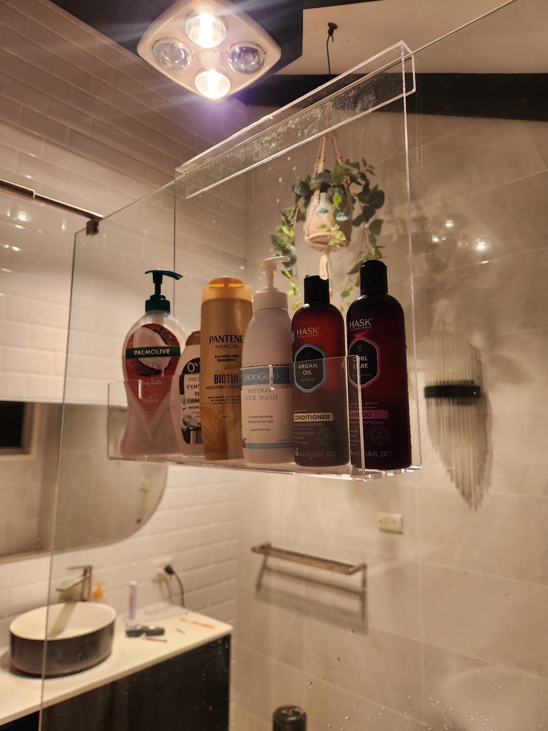 Customer photo review of Clear Acrylic Shower Shelf