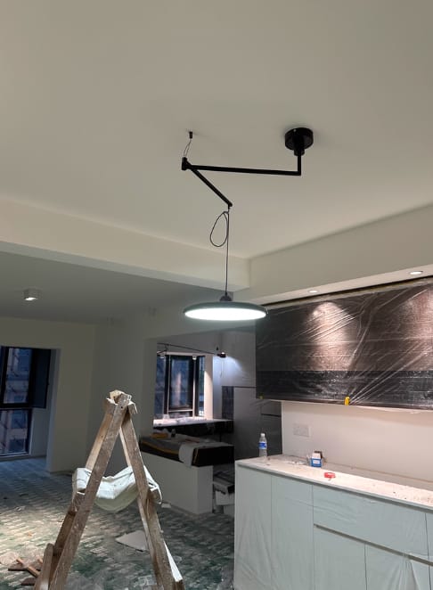 Customer photo review of Pendant Light, Mid-Century Swing Arm Disc, Acrylic, LED, Lola