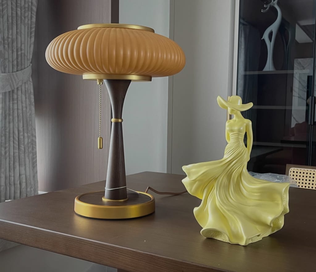 Customer photo review of Table Lamp, Matsutake Mushroom Glass Shade, Amber or White, G9 Plug-In