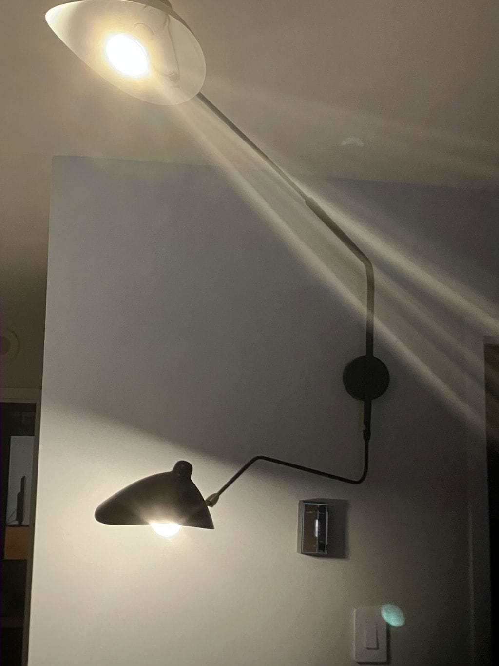 Customer photo review of Wall Sconce, Spider Long-Arm, Rotating Shade, Metal and Brass, E26 / E27