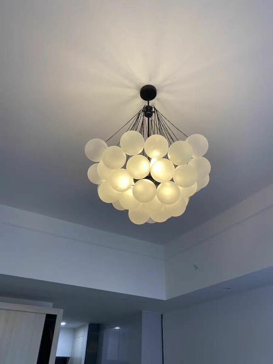 Customer photo review of Bubble Chandelier, Hand-Frosted Glass Globes, Gold or Black, E27
