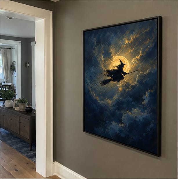 Customer photo review of Witch Flying Moon Canvas Wall Art