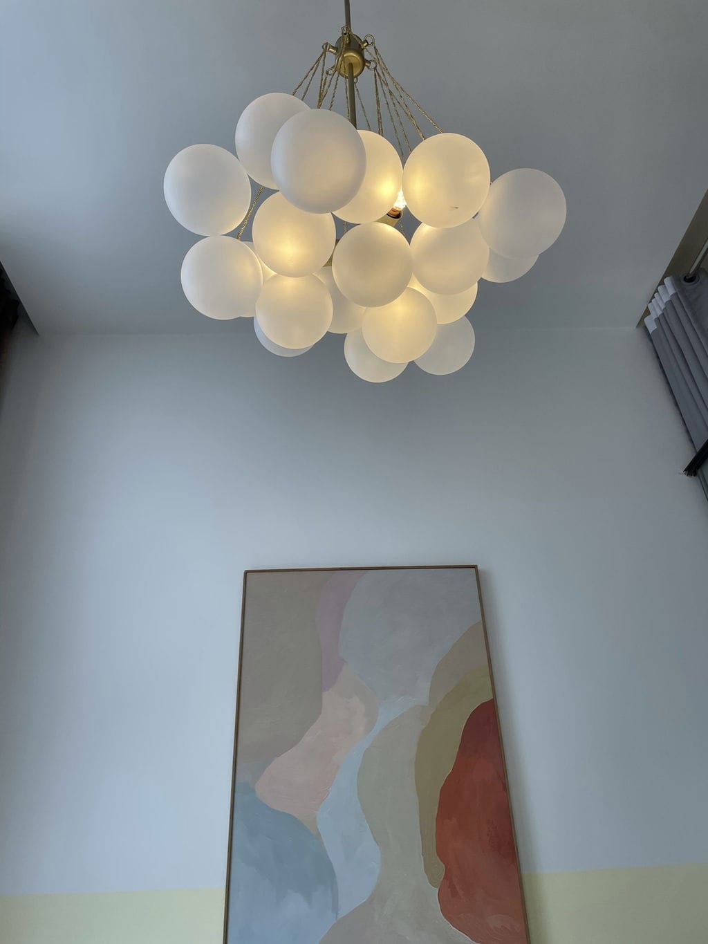 Customer photo review of Bubble Chandelier, Hand-Frosted Glass Globes, Gold or Black, E27