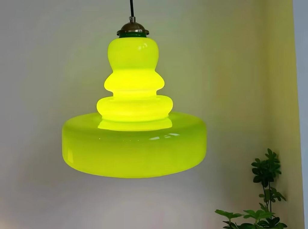 Customer photo review of Schoolhouse Pendant Light, Glass Shade, Beige or Green, E27