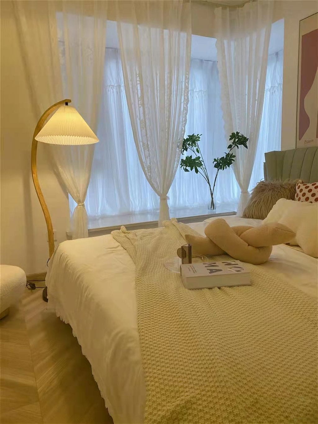 Customer photo review of Floor Lamp, Caprani Beechwood & Linen Shade, E26/E27, Plug-In