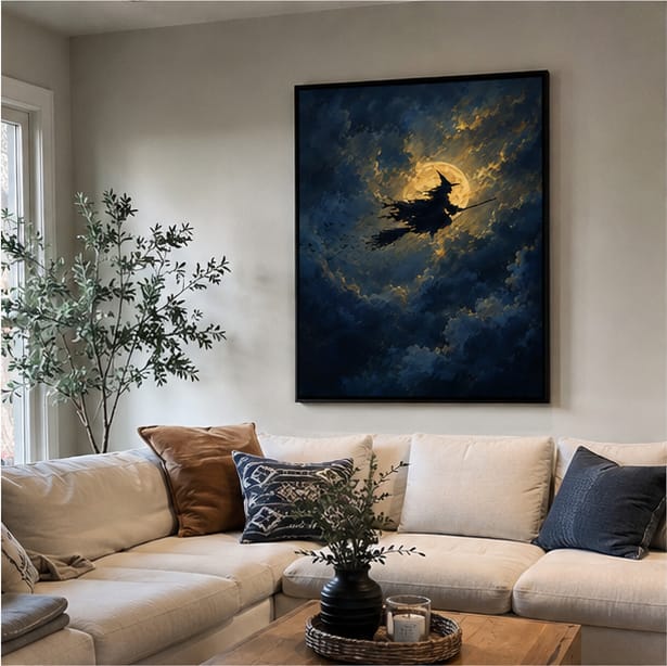 Customer photo review of Witch Flying Moon Canvas Wall Art