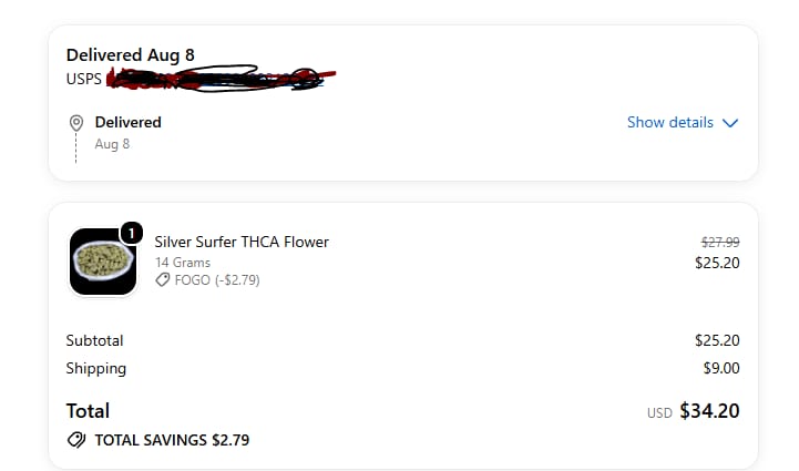 Customer photo review of Silver Surfer THCA Flower