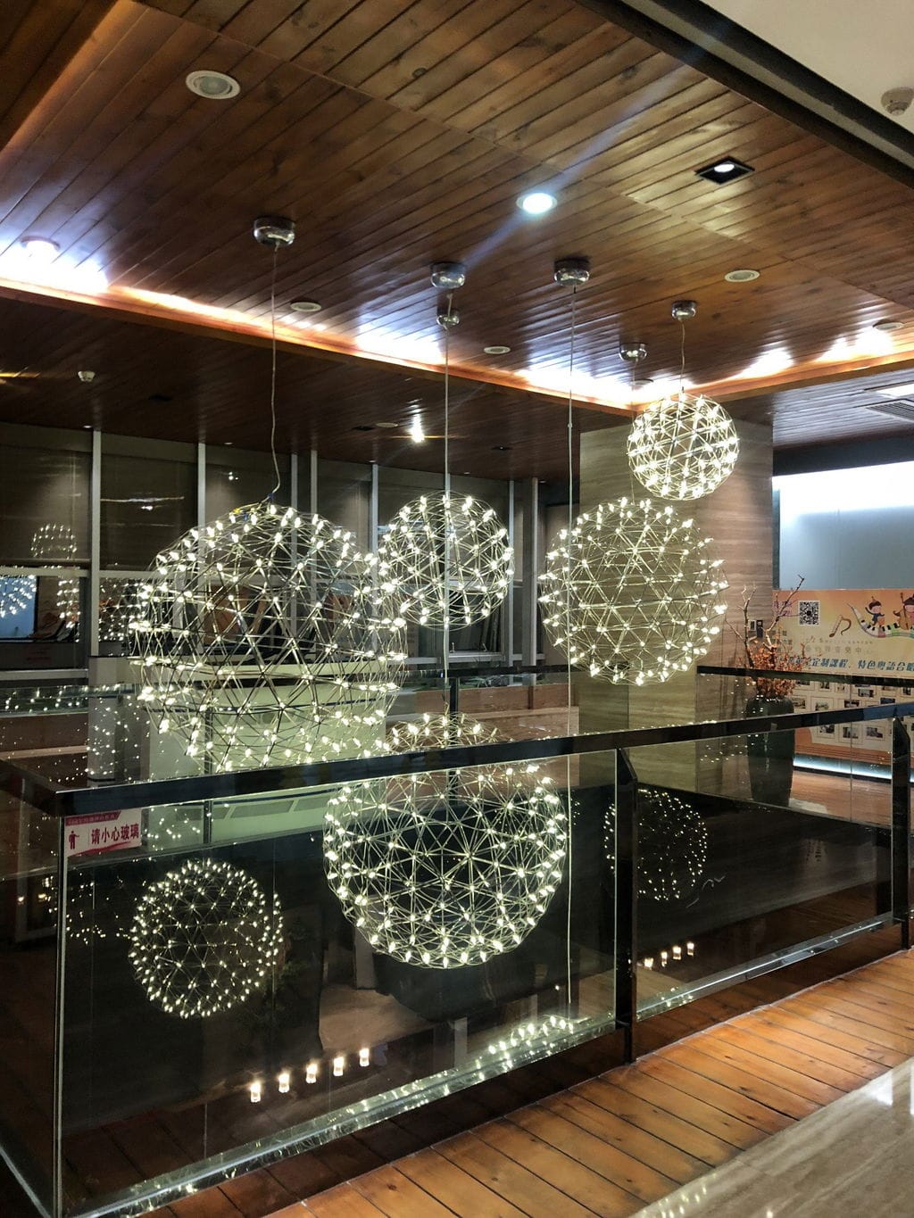 Customer photo review of Spark Ball Pendant Light, Stainless Steel Sphere, Warm White LED