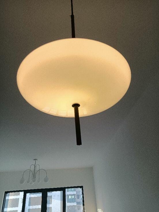 Customer photo review of Opal Disc Pendant Light, Opalescent Shade, Black or White, E26/E27