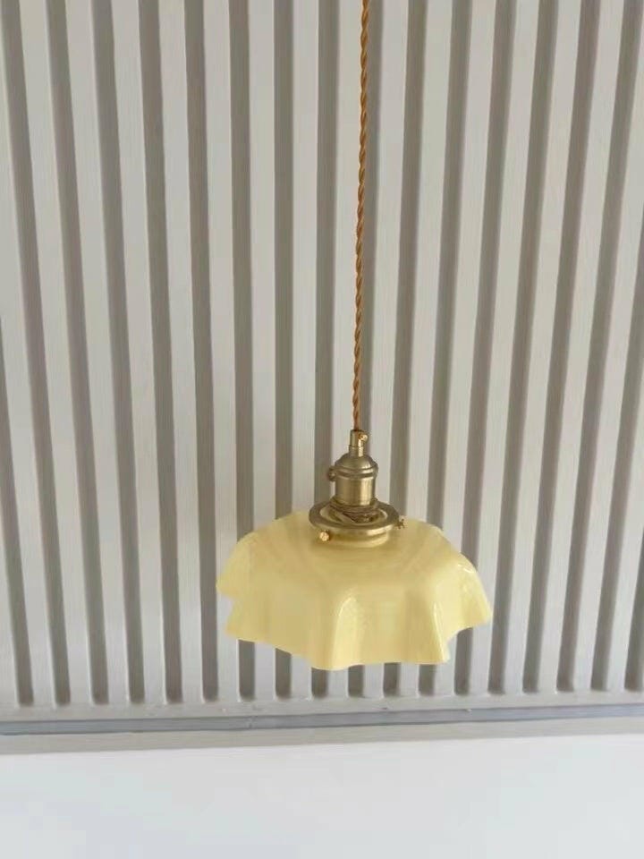 Customer photo review of French Flower Pendant Light, Pleated Glass Shade, Brass, E27