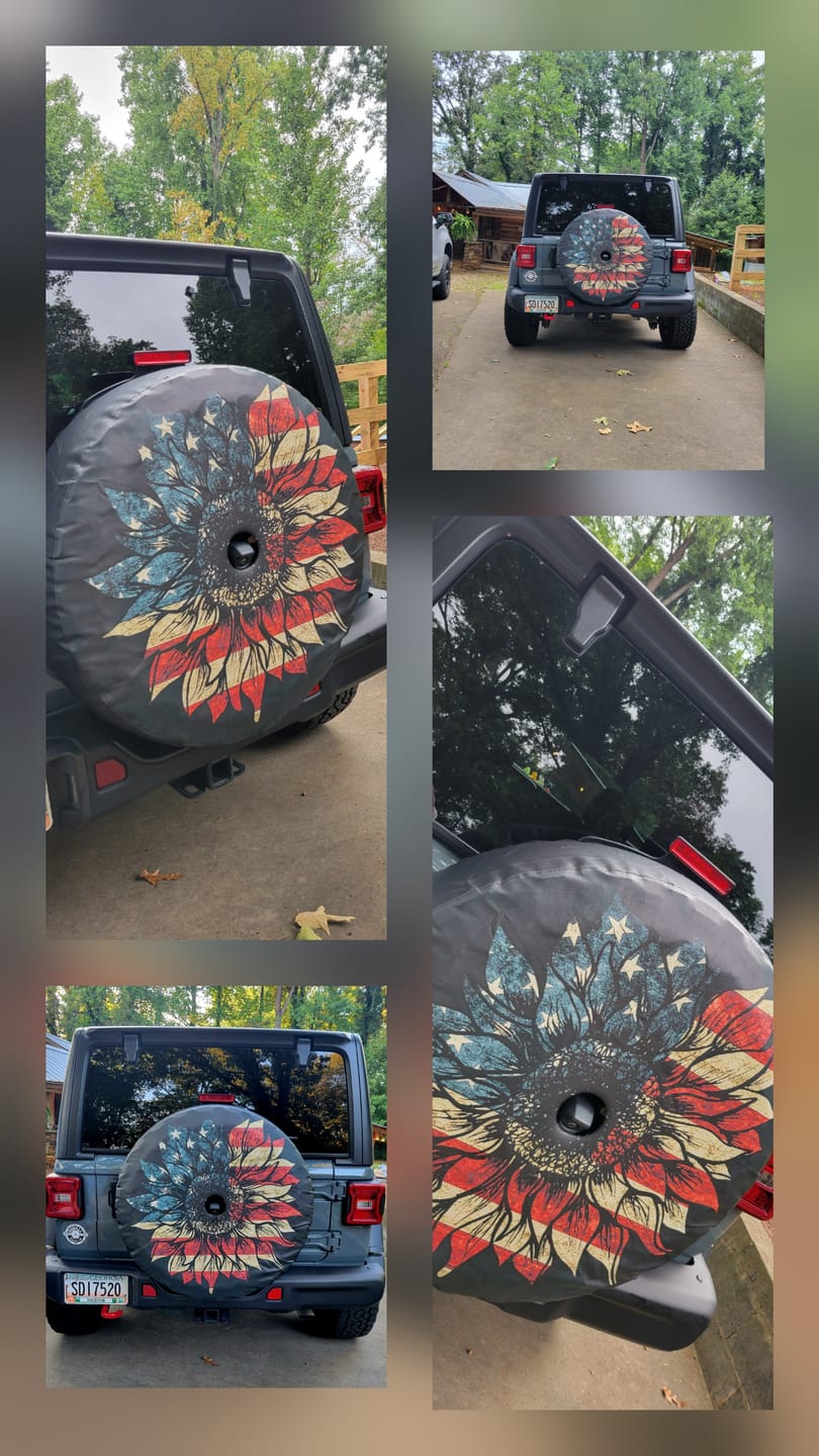 Customer photo review of Vintage American Sunflower Spare Tire Cover LT11
