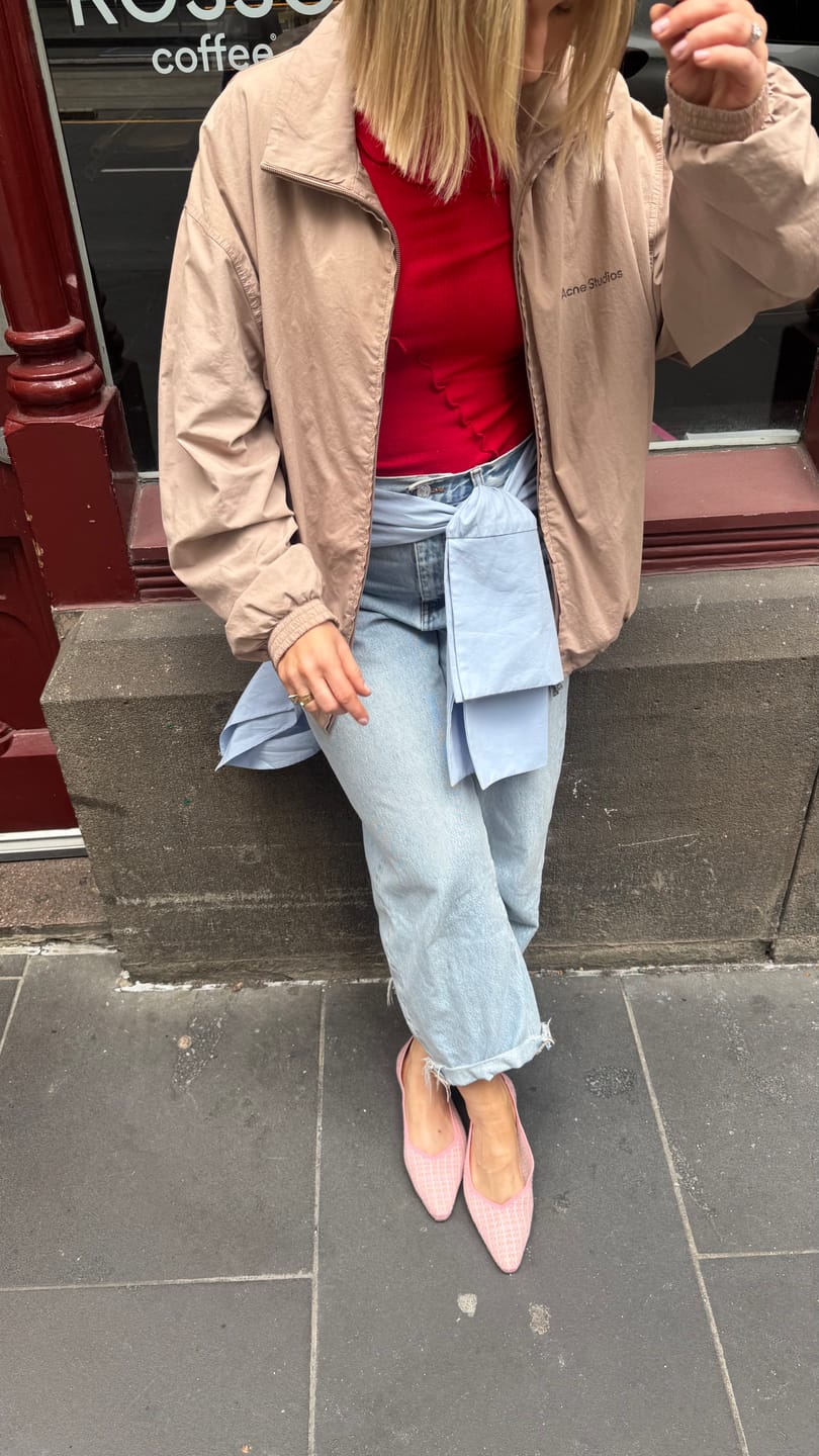 Customer photo review of The Adelaide V-Cut Wool Flat | Blush Pink