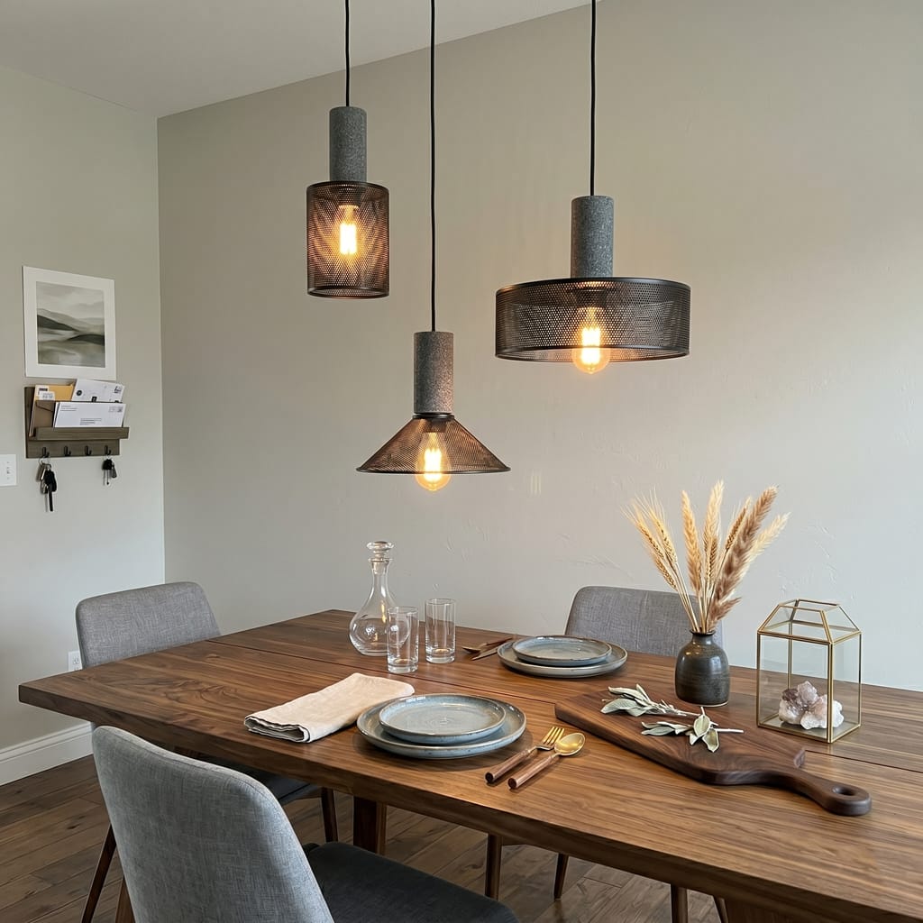 Customer photo review of Cement Mesh Pendant Light, Raw Cement Top, Black Wire Cage, E26/E27