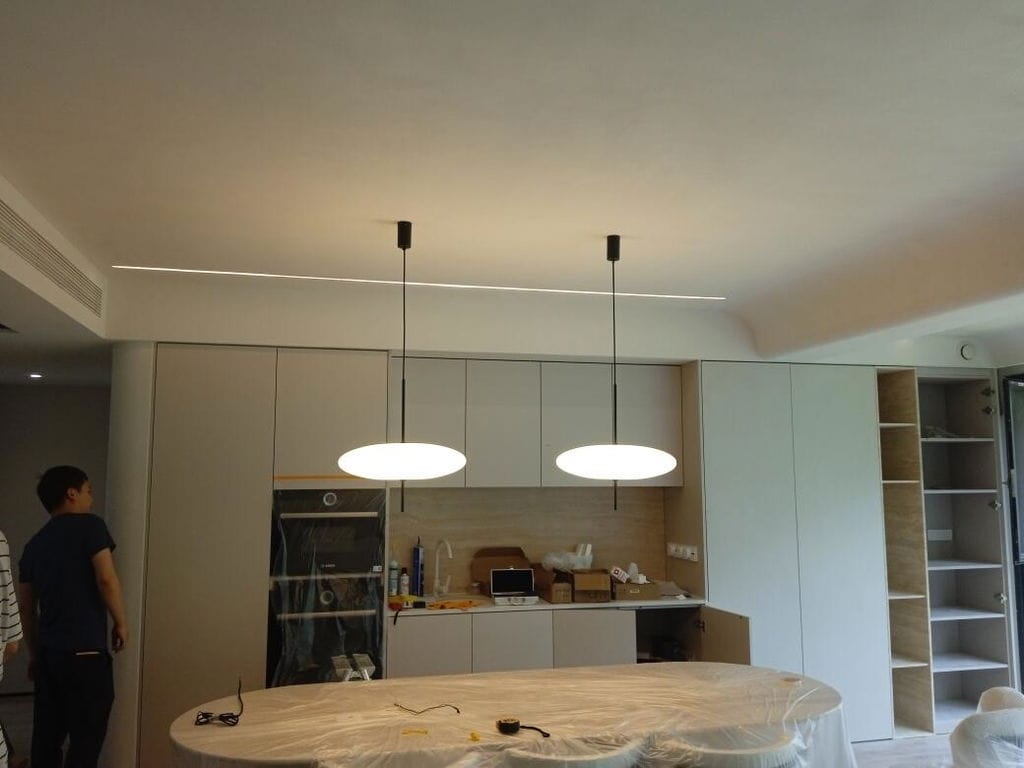 Customer photo review of Opal Disc Pendant Light, Opalescent Shade, Black or White, E26/E27
