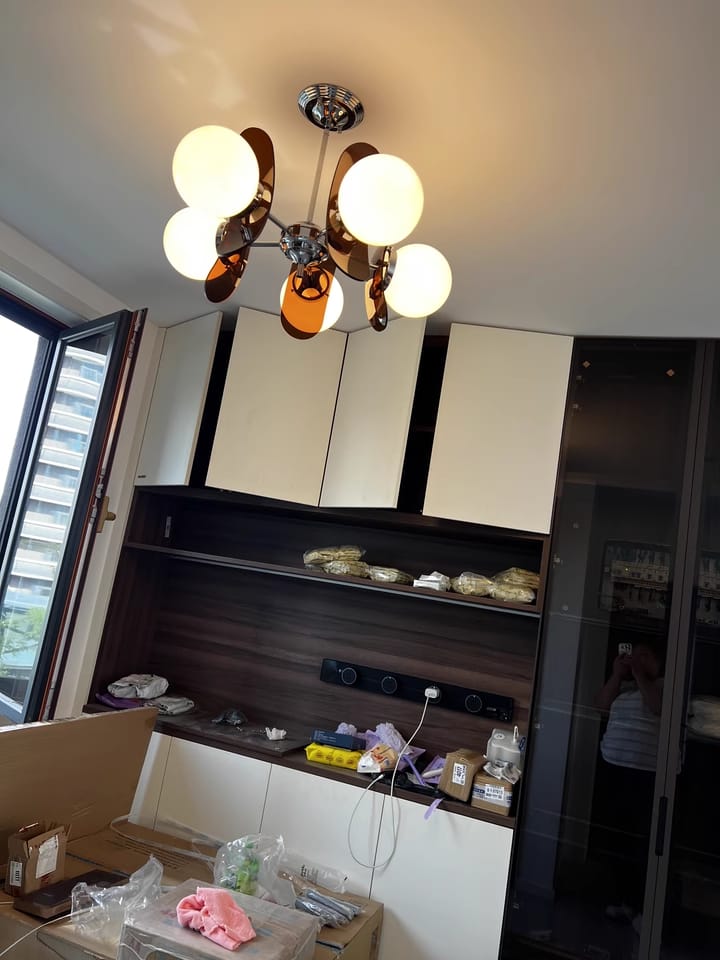 Customer photo review of Sputnik Chandelier, Iron Frame, Glass Shades, E26/E27, Chrome Finish