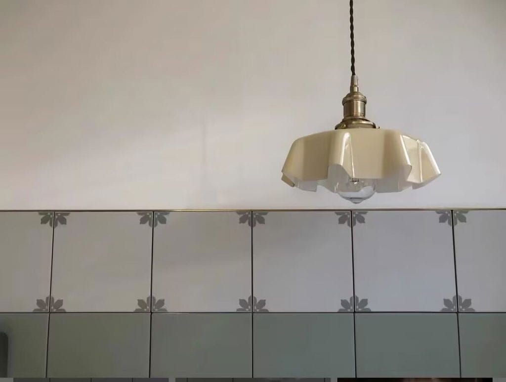 Customer photo review of French Flower Pendant Light, Pleated Glass Shade, Brass, E27