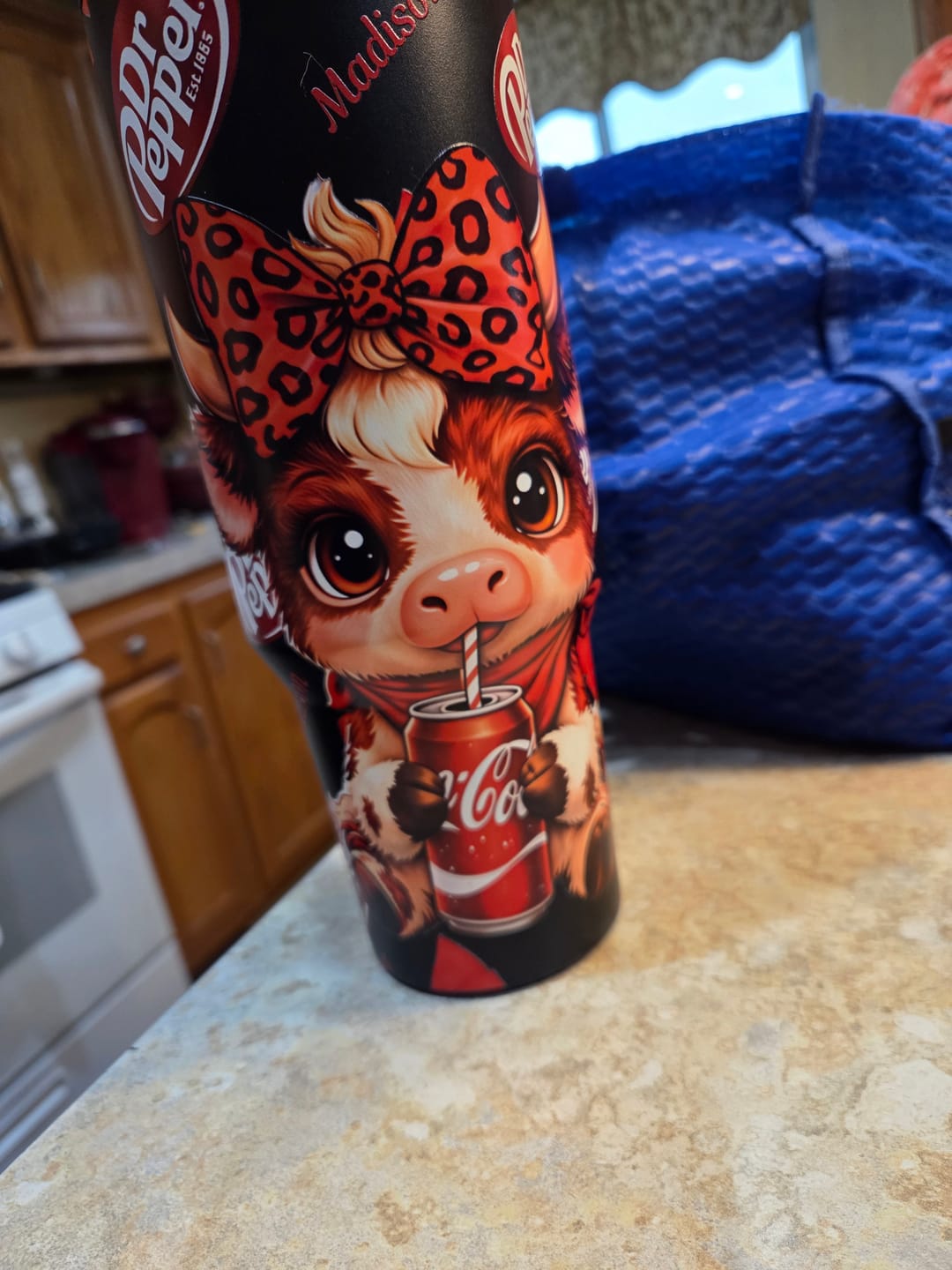 Customer photo review of Personalized Dr Pepper Highland Cow 40oz Tumbler With Handle Straw Lid Custom Name Leopard Red Bow Christmas Gingerbread Stainless Steel Insulated Mug Gift For Friends