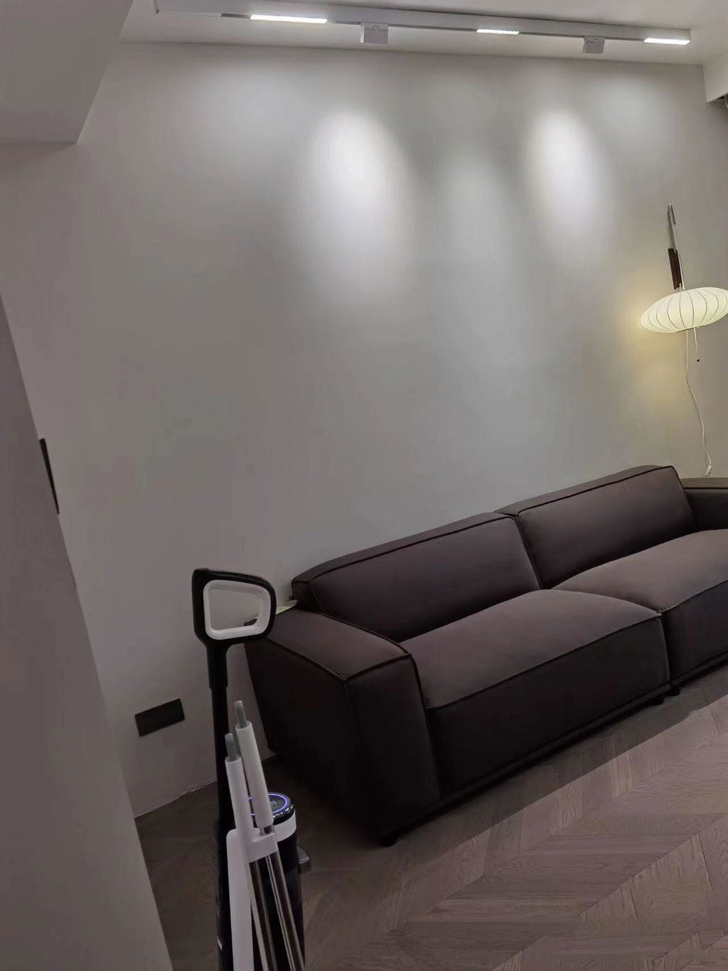 Customer photo review of Wall Sconce, White Polymer Shade, Walnut & Chrome, Swivel Plug-In E26