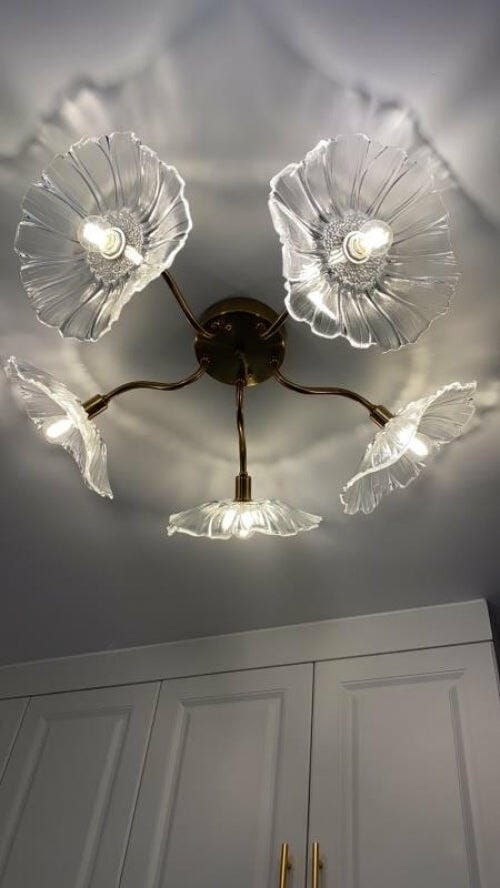Customer photo review of Ceiling Light, Frosted Leaf Glass Shades, Gold, E27, Lotus Leaf