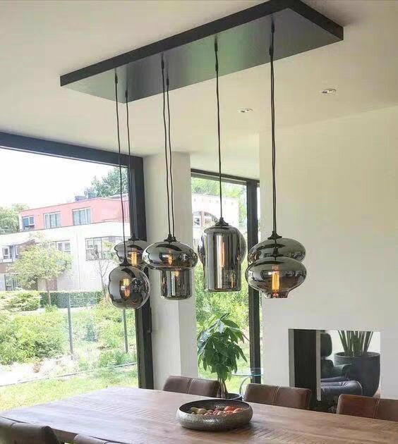 Customer photo review of Bottle Pendant Light, Hand-Blown Smoke Gray Glass, Black, E27